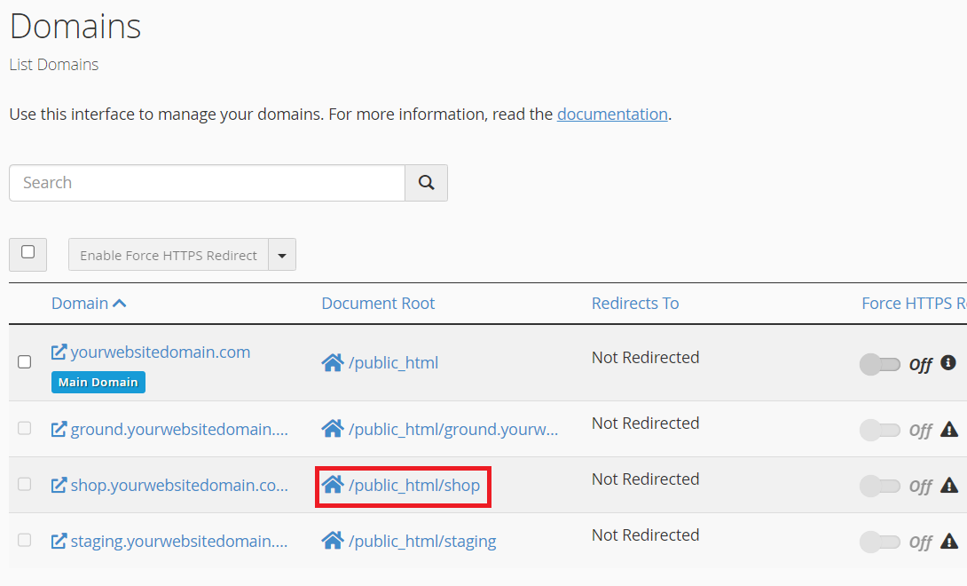 site root directory: document root