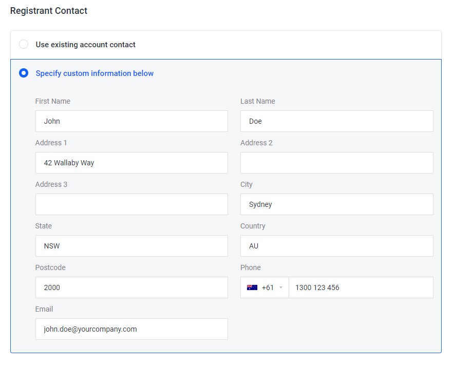 update domain contact details