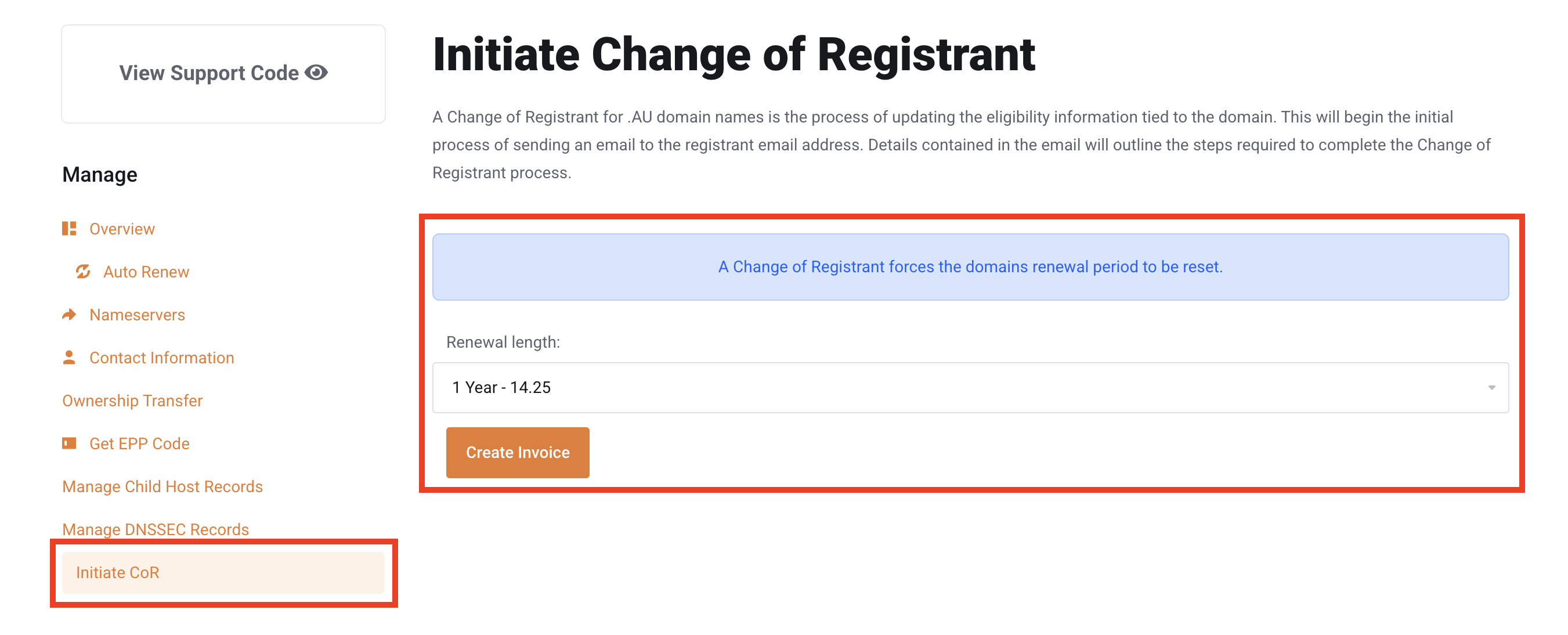 register and manage domain names: change of registrant