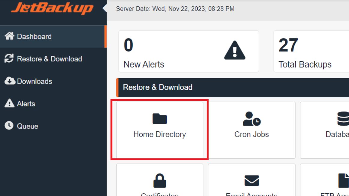 JetBackup 5: home directory