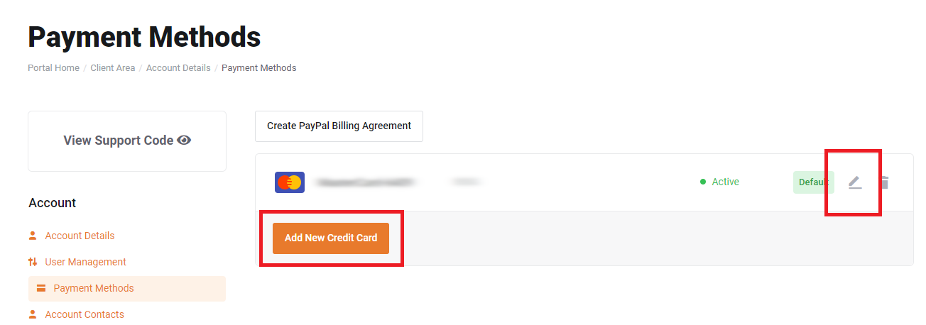 update credit card details: click 'add new credit card' to start adding your credit card details