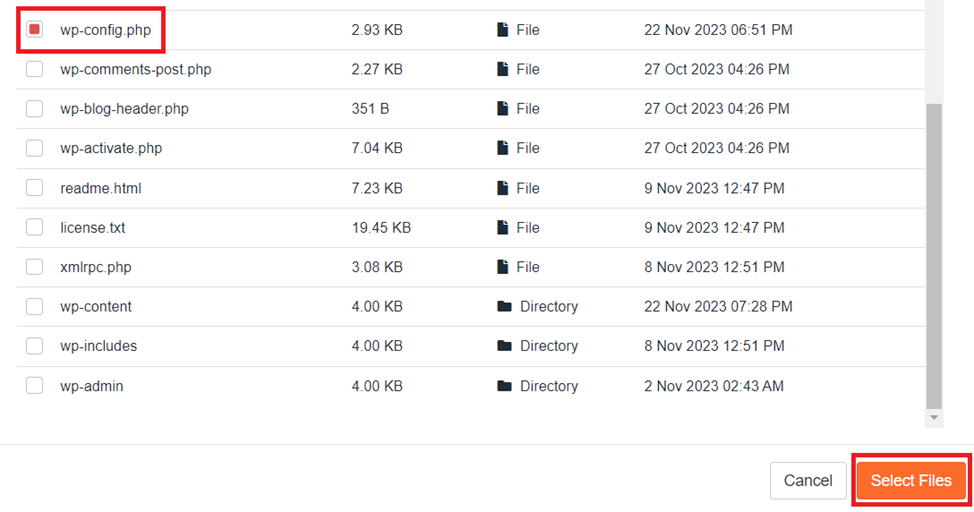 JetBackup 5: select files