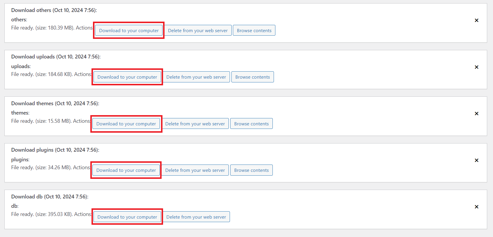 clone a wordpress site: backup files
