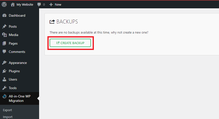clone a wordpress site: create a backup