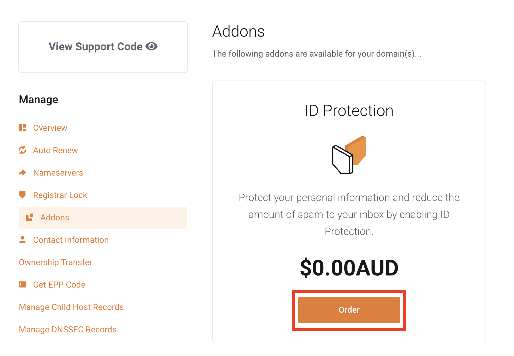 register and manage domain names: id protection